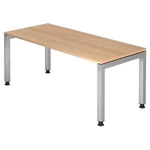 HAMMERBACHER JS19 höhenverstellbarer Schreibtisch eiche rechteckig 4-Fuß-Gestell silber 180