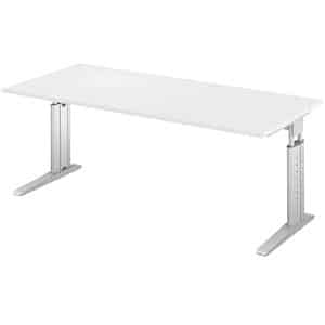 HAMMERBACHER US19 höhenverstellbarer Schreibtisch lichtgrau rechteckig C-Fuß-Gestell silber 180