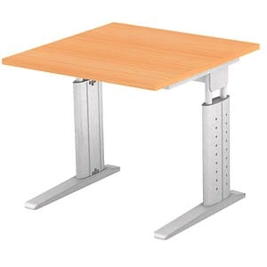 HAMMERBACHER US08 höhenverstellbarer Schreibtisch buche quadratisch C-Fuß-Gestell silber 80