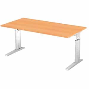 HAMMERBACHER US16 höhenverstellbarer Schreibtisch buche rechteckig C-Fuß-Gestell silber 160