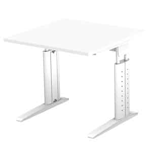 HAMMERBACHER US08 höhenverstellbarer Schreibtisch weiß quadratisch C-Fuß-Gestell weiß 80