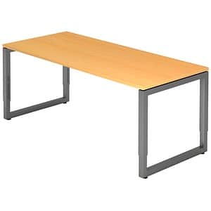 HAMMERBACHER RS19 höhenverstellbarer Schreibtisch buche rechteckig Kufen-Gestell grau 180