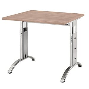 HAMMERBACHER FS08 höhenverstellbarer Schreibtisch nussbaum quadratisch C-Fuß-Gestell silber 80