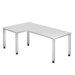 HAMMERBACHER QS82 höhenverstellbarer Schreibtisch weiß L-Form 4-Fuß-Gestell silber 200