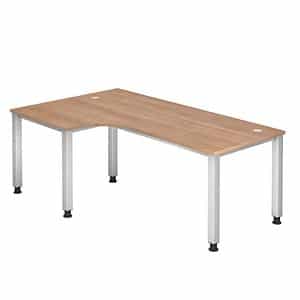HAMMERBACHER QS82 höhenverstellbarer Schreibtisch nussbaum L-Form 4-Fuß-Gestell silber 200