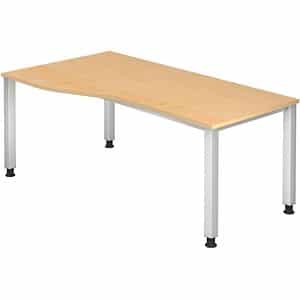HAMMERBACHER QS18 höhenverstellbarer Schreibtisch ahorn Trapezform 4-Fuß-Gestell silber 180