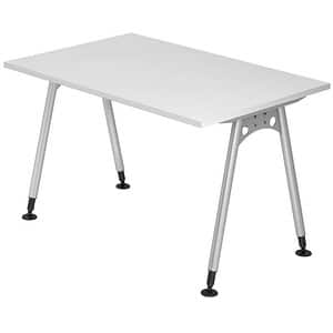 HAMMERBACHER AS12 höhenverstellbarer Schreibtisch weiß rechteckig A-Fuß-Gestell silber 120