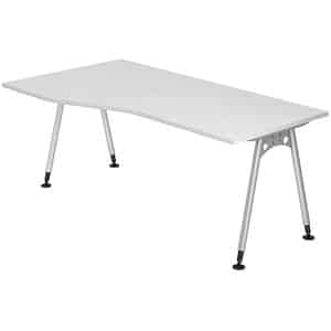 HAMMERBACHER AS18 höhenverstellbarer Schreibtisch weiß Trapezform A-Fuß-Gestell silber 180