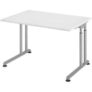 HAMMERBACHER ZS12 höhenverstellbarer Schreibtisch weiß rechteckig C-Fuß-Gestell silber 120