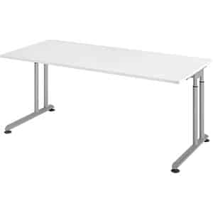 HAMMERBACHER ZS19 höhenverstellbarer Schreibtisch weiß rechteckig C-Fuß-Gestell silber 180