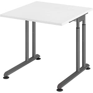 HAMMERBACHER ZS08 höhenverstellbarer Schreibtisch weiß quadratisch C-Fuß-Gestell grau 80