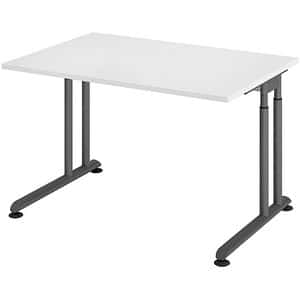 HAMMERBACHER ZS12 höhenverstellbarer Schreibtisch weiß rechteckig C-Fuß-Gestell grau 120