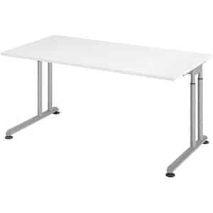 HAMMERBACHER ZS16 höhenverstellbarer Schreibtisch weiß rechteckig C-Fuß-Gestell silber 160