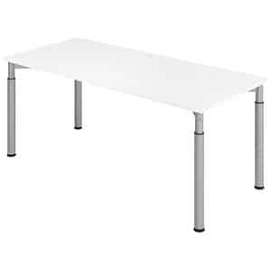 HAMMERBACHER YS19 höhenverstellbarer Schreibtisch weiß rechteckig 4-Fuß-Gestell silber 180