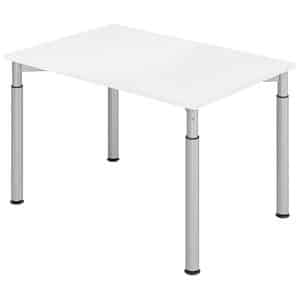 HAMMERBACHER YS12 höhenverstellbarer Schreibtisch weiß rechteckig 4-Fuß-Gestell silber 120