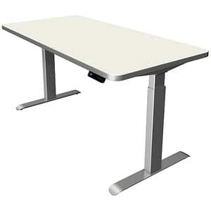 Kerkmann Move 3 Premium höhenverstellbarer Schreibtisch weiß rechteckig T-Fuß-Gestell silber 160