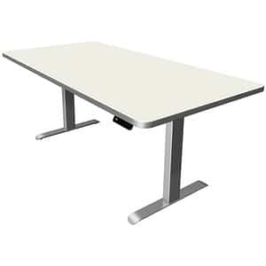 Kerkmann Move 3 Premium höhenverstellbarer Schreibtisch weiß rechteckig T-Fuß-Gestell silber 200