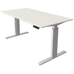 Kerkmann Move 3 höhenverstellbarer Schreibtisch weiß rechteckig T-Fuß-Gestell silber 160