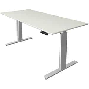 Kerkmann Move 3 höhenverstellbarer Schreibtisch weiß rechteckig T-Fuß-Gestell silber 180