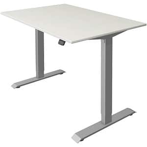 Kerkmann Move 1 höhenverstellbarer Schreibtisch weiß rechteckig T-Fuß-Gestell silber 120