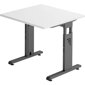 HAMMERBACHER OS 08 höhenverstellbarer Schreibtisch weiß quadratisch C-Fuß-Gestell grau 80