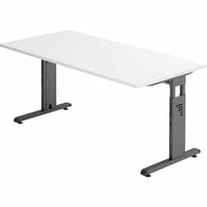 HAMMERBACHER OS 16 höhenverstellbarer Schreibtisch weiß rechteckig C-Fuß-Gestell grau 160