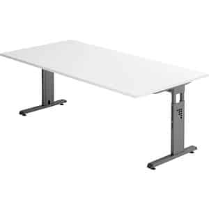 HAMMERBACHER OS 2E höhenverstellbarer Schreibtisch weiß rechteckig C-Fuß-Gestell grau 200