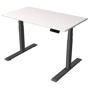 Kerkmann Smart office höhenverstellbarer Schreibtisch weiß rechteckig T-Fuß-Gestell grau 120