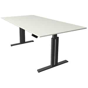 Kerkmann Move 3 elegant höhenverstellbarer Schreibtisch weiß rechteckig T-Fuß-Gestell grau 200
