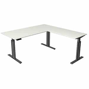 Kerkmann Move 3 elegant höhenverstellbarer Schreibtisch weiß rechteckig T-Fuß-Gestell grau 180