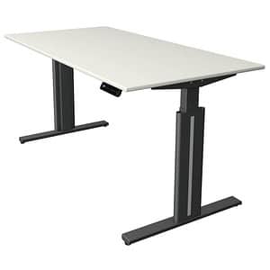 Kerkmann Move 3 elegant höhenverstellbarer Schreibtisch weiß rechteckig T-Fuß-Gestell grau 160