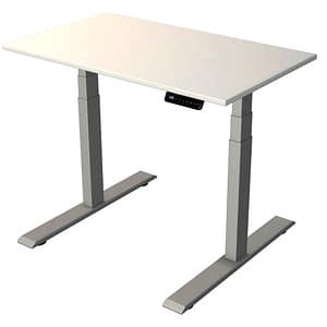 Kerkmann Move 2 höhenverstellbarer Schreibtisch weiß rechteckig T-Fuß-Gestell silber 100
