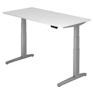 HAMMERBACHER XBHM16 höhenverstellbarer Schreibtisch weiß rechteckig C-Fuß-Gestell silber 160