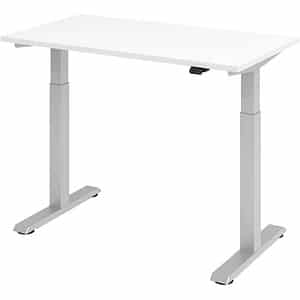 HAMMERBACHER XMST612 höhenverstellbarer Schreibtisch weiß rechteckig T-Fuß-Gestell silber 120