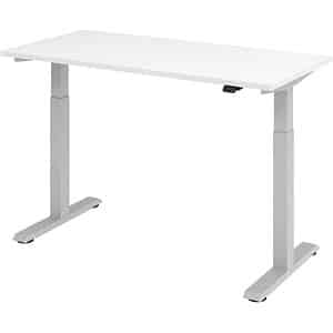 HAMMERBACHER XMST614 höhenverstellbarer Schreibtisch weiß rechteckig T-Fuß-Gestell silber 140