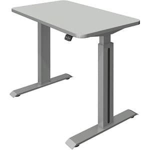 Kerkmann Move 1 Style höhenverstellbarer Schreibtisch lichtgrau rechteckig T-Fuß-Gestell silber 100
