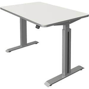 Kerkmann Move 1 Style höhenverstellbarer Schreibtisch weiß rechteckig T-Fuß-Gestell silber 120