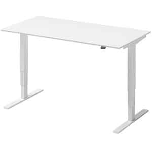 BISLEY Varia Single höhenverstellbarer Schreibtisch weiß rechteckig T-Fuß-Gestell weiß 160