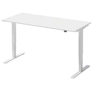 BISLEY Varia Single höhenverstellbarer Schreibtisch weiß rechteckig T-Fuß-Gestell weiß 180