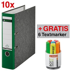 AKTION: 10 LEITZ 1080 Ordner grün marmoriert Karton 8