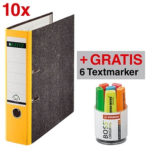 AKTION: 10 LEITZ 1080 Ordner gelb marmoriert Karton 8