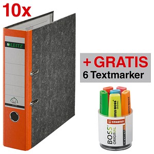 AKTION: 10 LEITZ 1080 Ordner orange marmoriert Karton 8