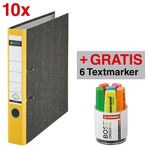 AKTION: 10 LEITZ 1050 Ordner gelb marmoriert Karton 5