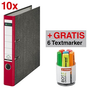 AKTION: 10 LEITZ 1050 Ordner rot marmoriert Karton 5