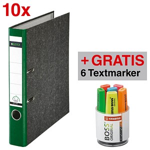 AKTION: 10 LEITZ 1050 Ordner grün marmoriert Karton 5