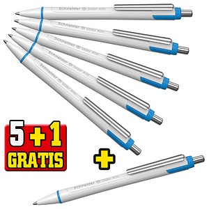 5 + 1 GRATIS: 5 Schneider Kugelschreiber Slider Xite weiß Schreibfarbe blau + GRATIS 1 St.