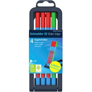 4 Schneider Kugelschreiber Slider Edge XB Lehrerkorrekturset blau Schreibfarbe farbsortiert