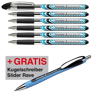 AKTION: 6 Schneider Kugelschreiber Slider Basic schwarz Schreibfarbe schwarz + GRATIS Slider Kugelschreiber Rave