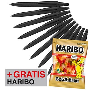 AKTION: 10 Schneider Kugelschreiber Reco schwarz Schreibfarbe blau + GRATIS HARIBO GOLDBÄREN 175