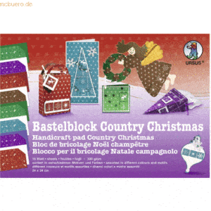 5 x Ludwig Bähr Bastelblock Country Christmas 300g/qm 24x34cm 16 Blatt